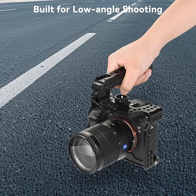 UTEBIT Camera Top Handle with 3/8" ARRI Locating Pins for Camera Cage, Universal Camera Grip Top Handle Lightweight, 1/4" Screw & 3 Cold Shoes Compatible with SmallRig Handles Camera Cages Video Rigs