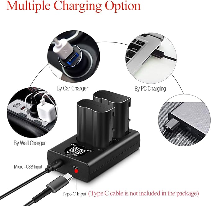 ENEGON EN-EL15C Batteries (2 Pack) and Smart LED Dual Charger Kit for Nikon ZF Z6,Z7 Z8 D7500 D7000, D7100, D7200 D500, D600, D610, D750,D780 D800, D810, D800E, D810A,D850 Digital Cameras