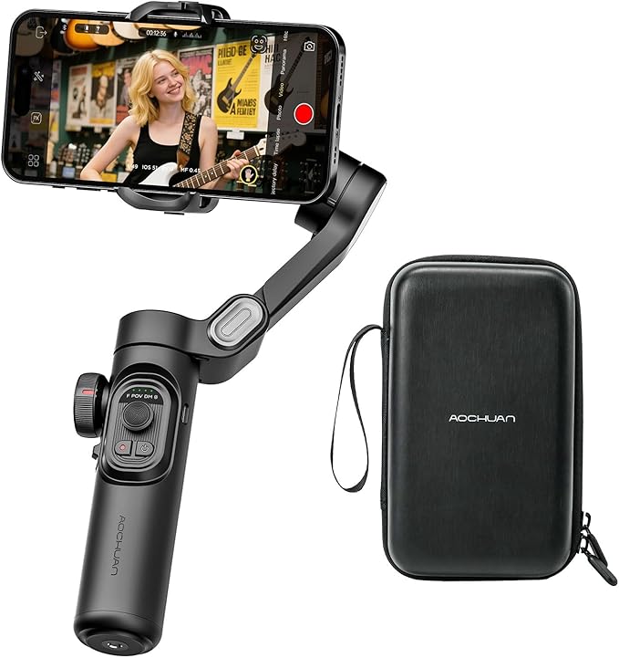 Phone Gimbal Stabilizer 3-Axis Smartphone Foldable Handheld Gimbal for iPhone, Portable Hard Case for Camera, Lens & 3-Axis Gimbal, EVA Protective Storage Bag w/Hand Strap, Smart XE & B30