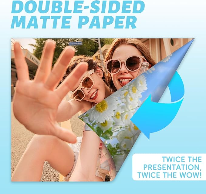 Uinkit 128 Sheets 160Gsm Professional Double Sided Matte Photo Paper - Letter Size 8.5x11, 44lb 8.5Mil,Instant Dry White Photographic Paper, Compatible with Inkjet And Laser Printers
