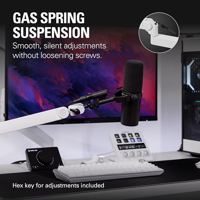 Elgato Wave Mic Arm Pro White - 360° Rotatable Low Profile Gas Spring Microphone Arm, Works Mics/Shure SM7B/HyperX QuadCast/Rode/Blue Yeti & More – for Broadcasting/Podcasting/Streaming