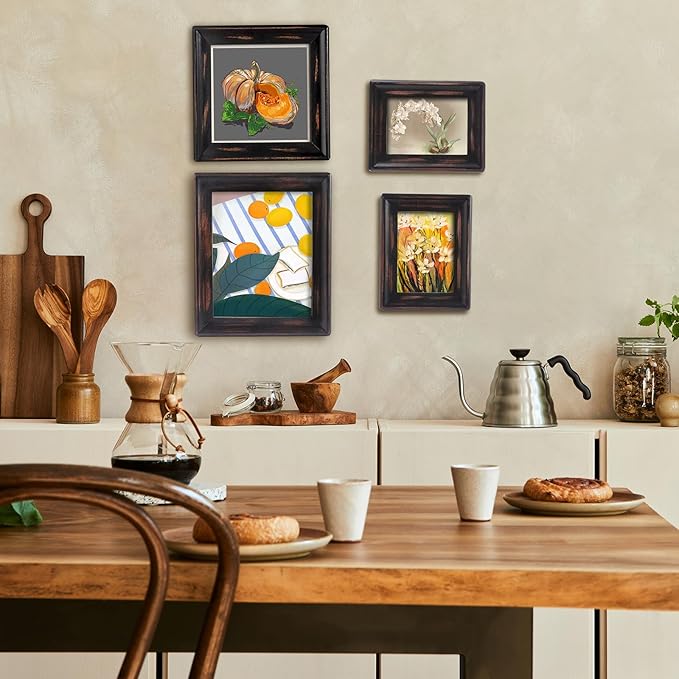 8x8 Wooden Picture Frames, Rustic Square Photo Frame Made of Solid Wood and Real Glass for Wall Hanging And Table Standing (Black)