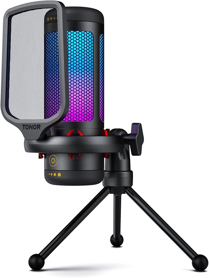 TONOR Gaming Microphone Set, USB Condenser Mic for PC with Stand, Controllable RGB, Quick Mute, Volume Control, for Twitch Streaming, Discord Chatting, 200 cm/78inch Cable, Desktop Stand TC310