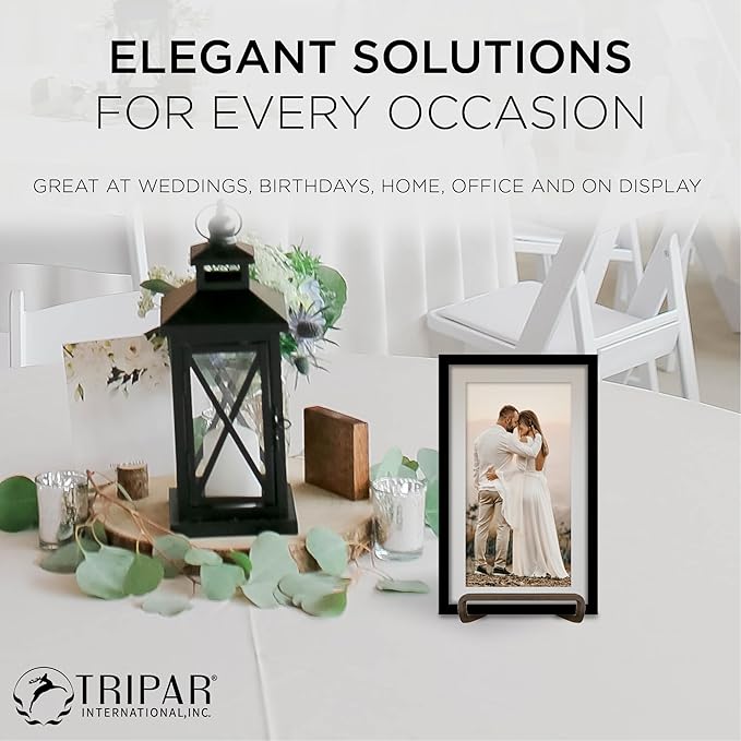 Tripar Square Metal Wire Stand, Mahogany Finish (3-Inch Depth) Tabletop Easel Sleek & Modern Look - Perfect for Books, Plates, Photos & More