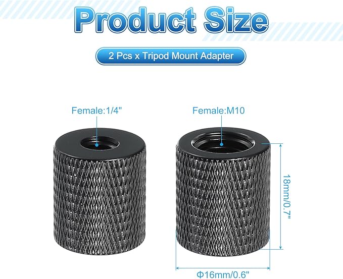 PATIKIL Tripod Screw Adapter 1/4" Female to M10 Male, 2 Pcs Tripod Nut Connectors Camera Mount Screw Camera Double Head Converter for Microphone Holder Magic Arms Accessories, 18 mm
