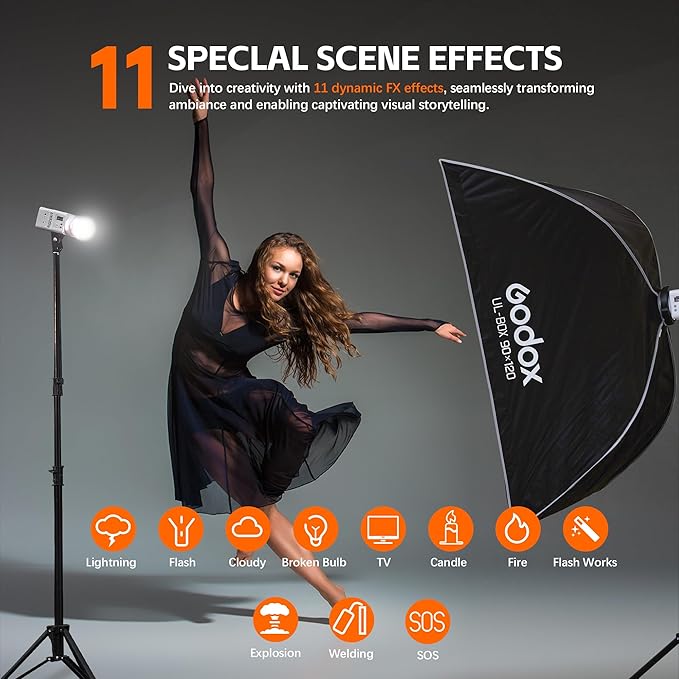 GODOX ML150BI LED Video Light BI-Color 2800K-6500K,Portable Handheld Led Photo Monolight,CRI 96+ TLCI 97+,61054Lux@1m,Support NFC&APP, for Photographers,Filmmakers,Studios