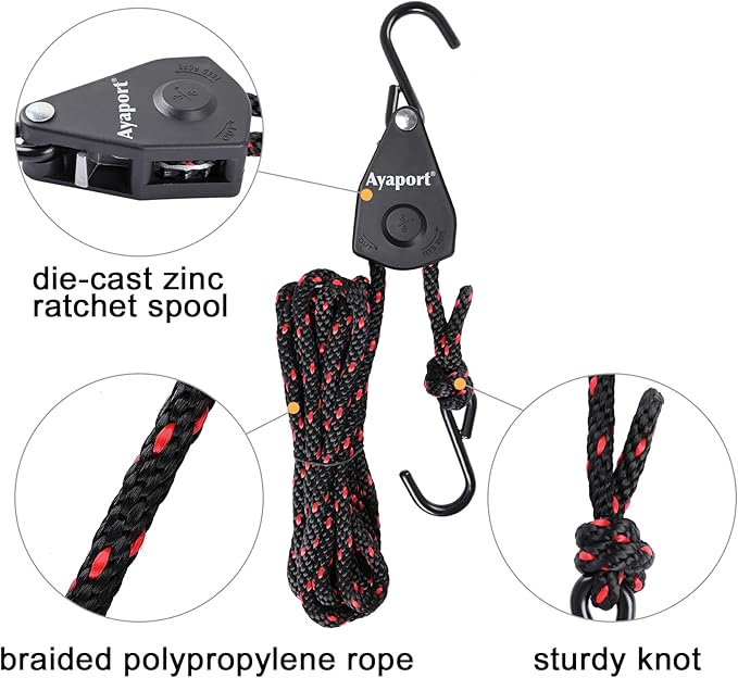 Ayaport Kayak Rope Tie Down Ratchet Straps Bow and Stern Ratcheting Tie Downs Rope Hanger Kayak and Canoe Accessories