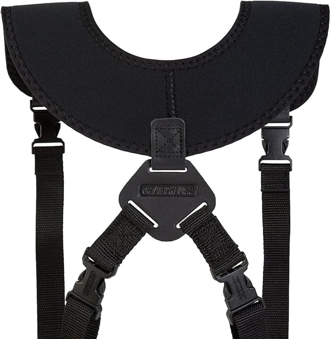 OP/TECH USA Dual Camera Harness – Neoprene Shoulder Harness for Two Cameras | Comfortable, Adjustable DSLR/SLR Strap System with Quick-Release Connectors – Black, Made in USA