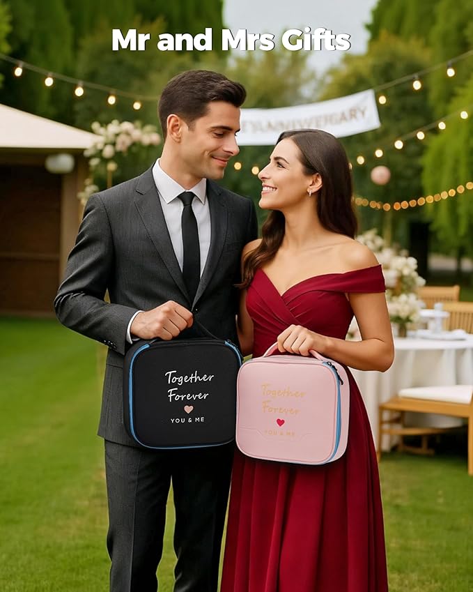 MATEIN Valentines Day Gifts for Couples, Mr and Mrs Gifts, Electronics Organizer Travel Case, 2-Pack Couple Cord Organizer Bag 2-in-1 Cable Storage Bag for Tech Accessories and Makeup
