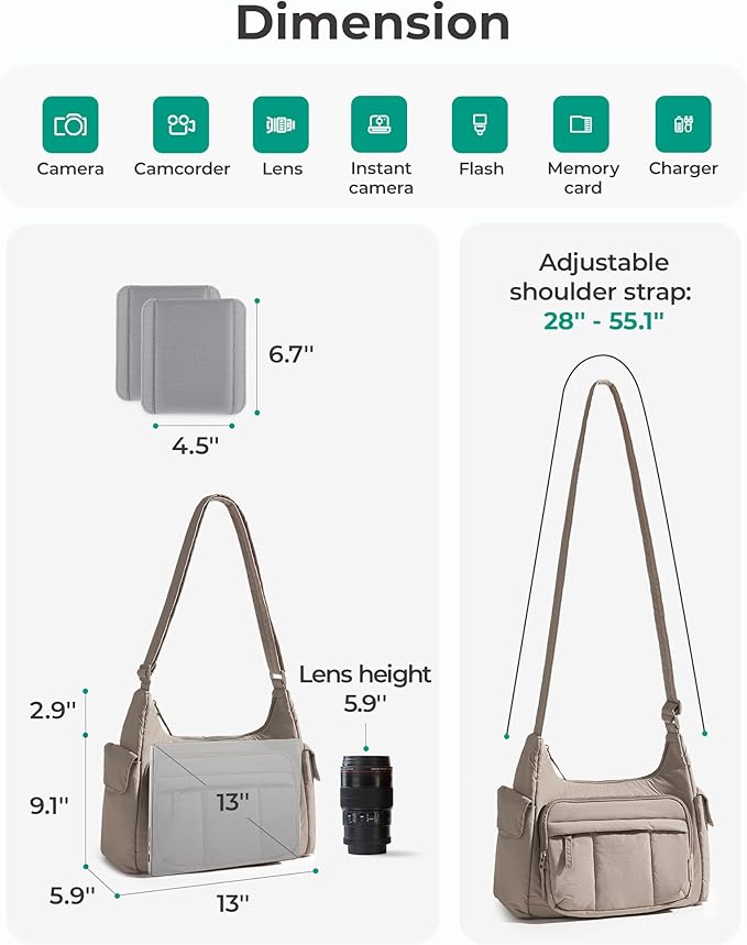 BAGSMART 2 in 1 Puffy Camera Sling Bag for Photographer, Everyday Shoulder Crossbody Bag with Pockets Digital Camera Case for DSLR/Mirrorless, Dark Pink