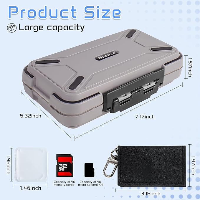 Micscrew 36 Slots Memory Card Case & 36 Transparent Card Cases, Light Gray Camera SD Card Holder Storage with Individual Plastic Card Holder Case for SD Card, Camer Card Organizer for SD Card