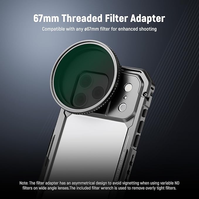 NEEWER Phone Cage Compatible with iPhone 17 Pro Max, Quick Release Video Rig Stabilizer Accessories with 67mm Filter Ring, 17mm Lens Backplate, T Mount Adapter, 4X Camera Control Cap, PA144 (Black)