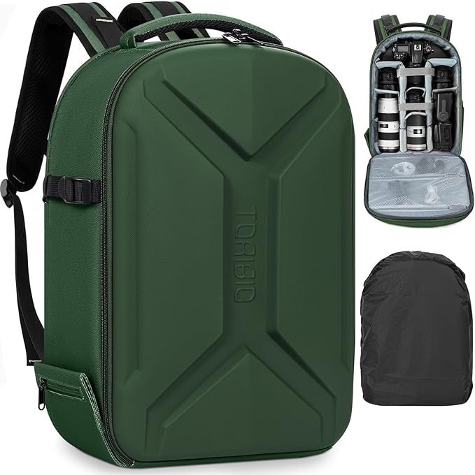 Camera Backpack, Hardshell DSLR Photography Camera Bag with Rain Cover, Waterproof Hard Shell Camera Case with Tripod Holder & 15.6" Laptop Compartment Compatible with Canon/Nikon/Sony/DJI Mavic Drone