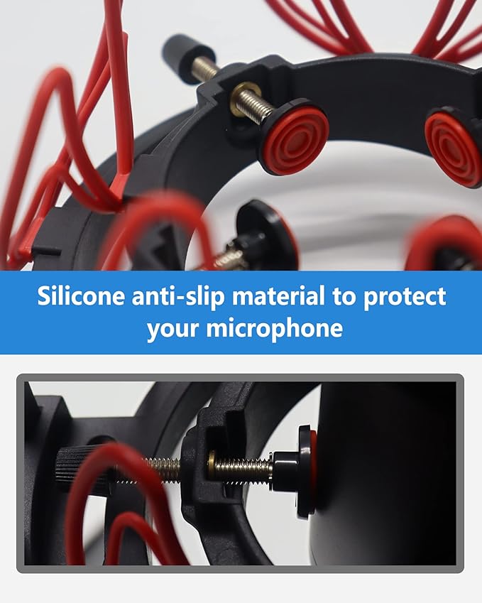 Microphone Shock Mount with Pop Filter Universal Shock Stand for Microphones Size at 21-62mm Anti-Vibration Mic Holder Clip Compatible with AT2020 MXL 990 770 Rode NT1-A Neumann 103(Red)
