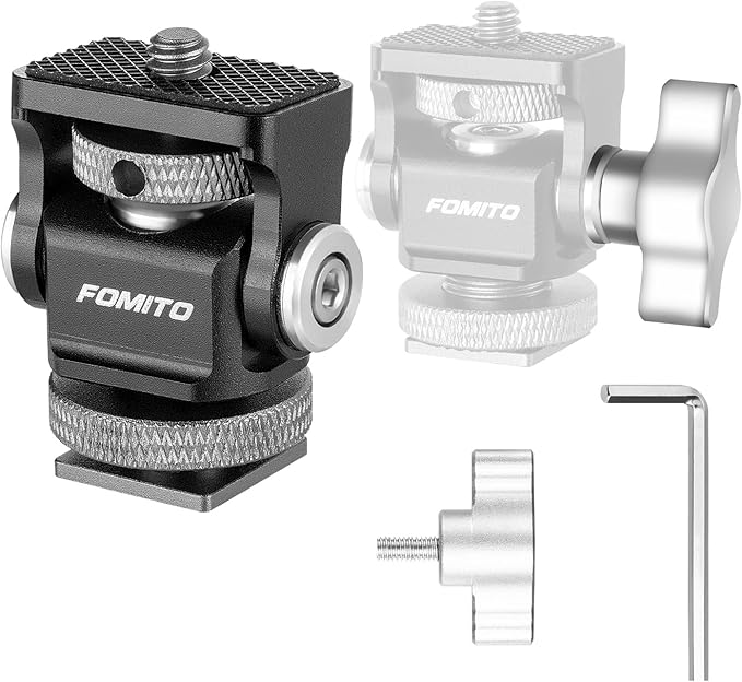 FOMITO Metal Camera Monitor Mount with 1/4" Serew and Cold Shoe, Rotary Adapter 360° Swivel Universal for Flash Speedlite, Field Monitor, LED Video Light, Microphone,etc- Gray Color