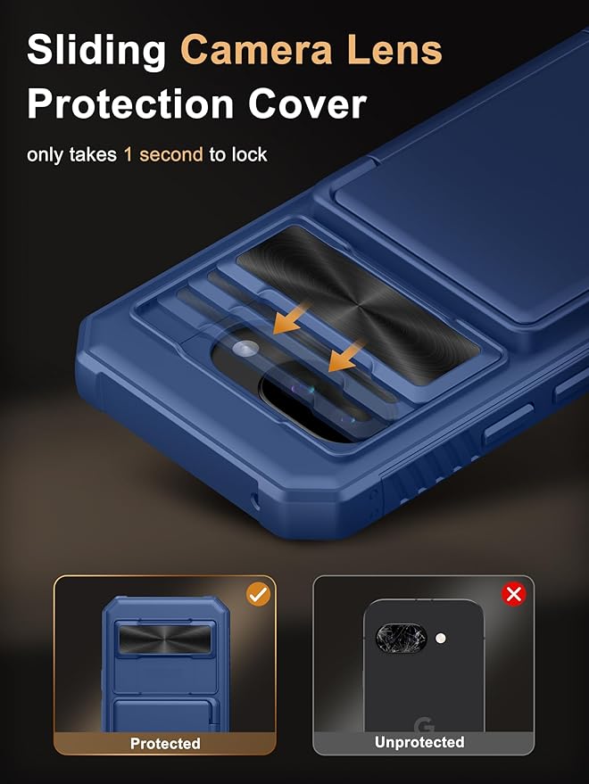 Vihibii for Google Pixel 9a Case with Card Holder (4 Cards), [RFID Blocking] & Slide Camera Cover, Military Grade Drop Protection, Heavy Duty Shockproof Wallet Case for Google Pixel 9a 2025, Blue