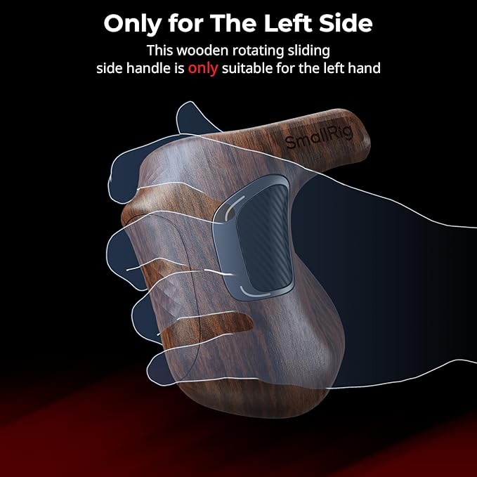 SmallRig Rotating Left-Side Wooden Handle with NATO Clamp & NATO Rail, Load Capacity up to 15kg, One-Touch Rotation, 360° Angle Adjustment, Anti-Slip Design