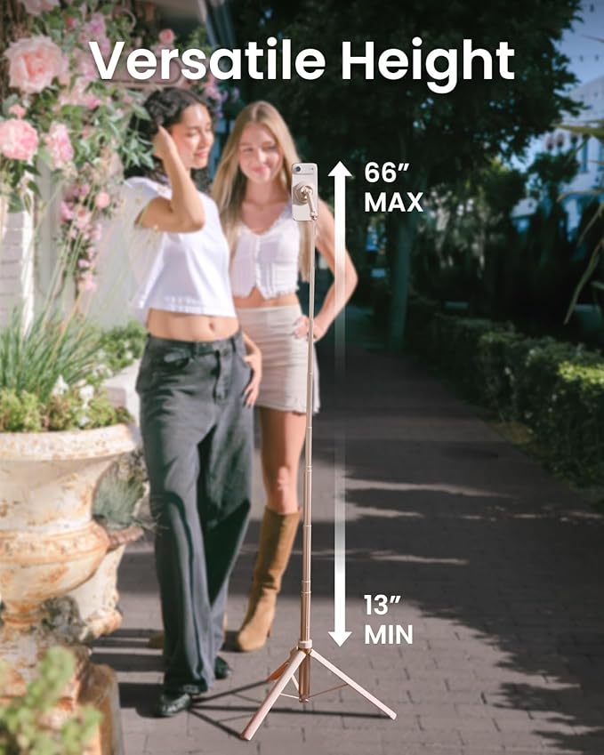 KraftGeek Magnetic Phone Tripod for iPhone MagSafe – 66'' Auto-Open Selfie Stick with Remote, Cell Phone Tripod Stand for Video Recording, Vlogging & TikTok (Ombré Peach)