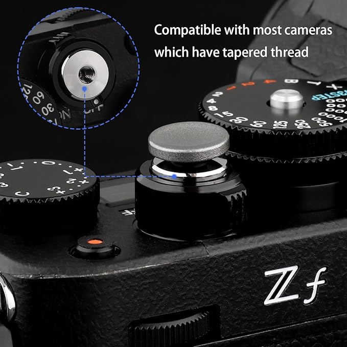 Haoge Metal Shutter Release Button for Canon F-1 Nikon ZF DF M2 F3 Olympus Pen-F PENF Fujifilm X-Pro2 XPro2 X-Pro3 XPro3 X-T30 XT30 X100F X100V XE5 XM5 Concave Surface Gray