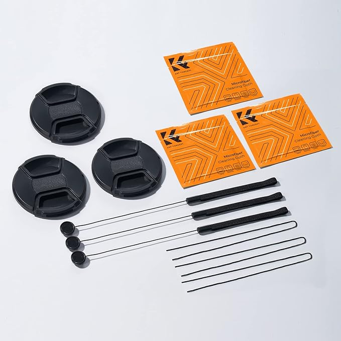 K&F Concept 95mm Lens Cap, 9-in-1 Center Pinch Lens Cover + Anti-Loss Keeper Leash + Microfiber Cleaning Cloth Kits Compatible with Nikon, Canon, Sony, Fujifilm Camera Lenses