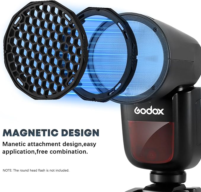 TOAZOE TR-09 Magnetic Flash Accessories Kit for Godox V1/V100/AD100/AD200 Round Head Speedlite Flashes, Flash Diffuser Kit Includes Dome Diffuser, Diffuser Panel, Barndoor, Honeycomb Grid