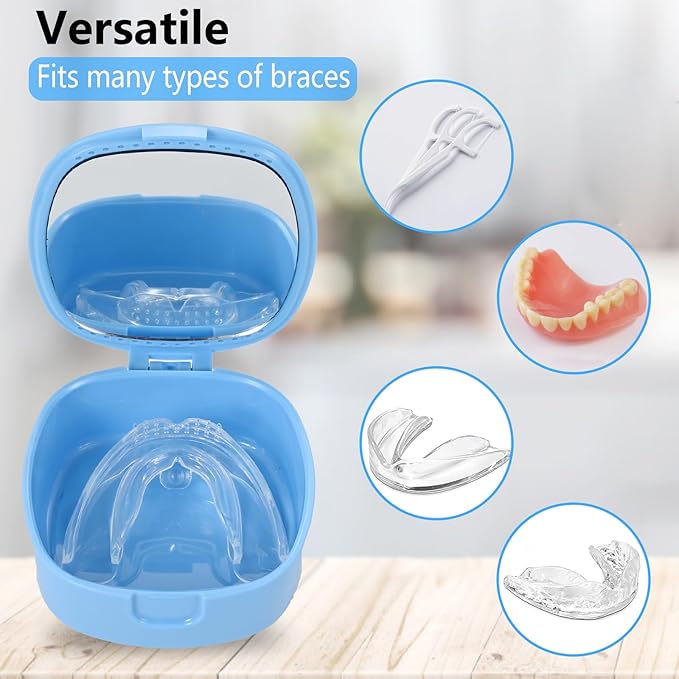 Retainer Case with Mirror & Ventilation Holes for Night Guards, Sky Blue