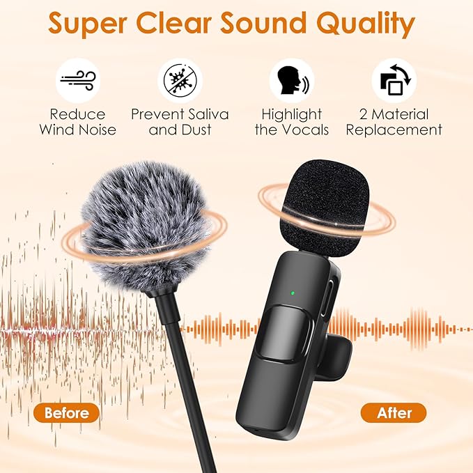 8 Packs Foam Microphone Windscreen & Mic Clip, Wireless Lavalier Mic Sponge, Mic Cover with Clip to Reduce Plosive and Better Highlight the Vocals, Washable and Windproof Wind Screen