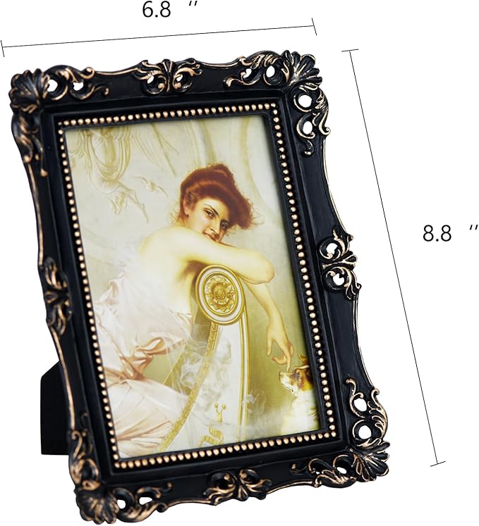 Funerom Vintage Picture Frames with Glass Front, Ornate Frame, Antique Photo Frames for Tabletop or Wall Hanging (Black, 5X7 inch)