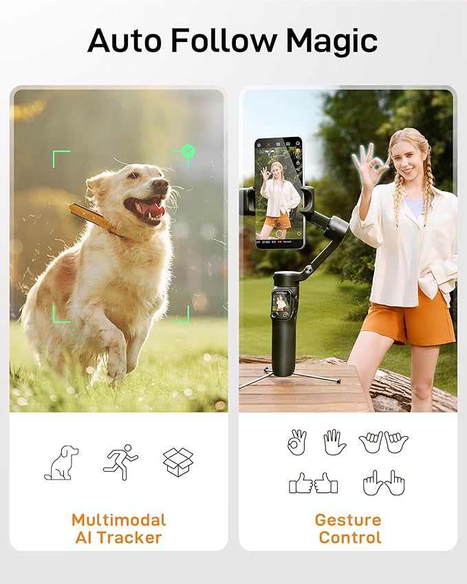 hohem iSteady V3 Ultra Gimbal Stabilizer for iPhone, Phone Gimbal with AI Auto Tracking, Detachable Touchscreen Remote, Built-in Extension Rod, Tripod, Fill Light, for Vlog, Travel, Pet, Fitness