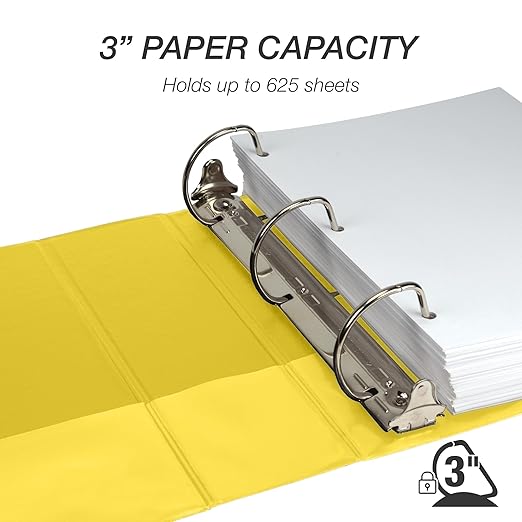 Samsill Durable 3 inch 3 Ring Binder, Made in USA, D Ring Binder, FSC 100% Recycled Chipboard, Yellow