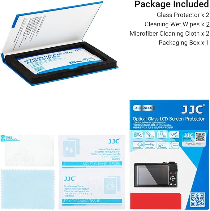 JJC 2 Pack Camera Screen Protector for Fujifilm X100VI X100V X-T4 X-E4 Camera, Ultra-Thin Anti-Fingerprint Anti-Scratch 9H Hardness 2.5D Rounded Edges Tempered Glass Protector