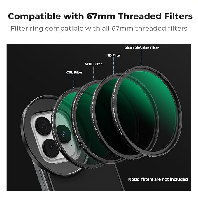 K&F CONCEPT 6.7 inch Magnetic Lens Filter Mount Adapter Compatible with iPhone and 67mm Threaded Filters, Compatible with 16/15/14/13/12 Pro Max, 16/15/14 Plus (Filter Not Included)