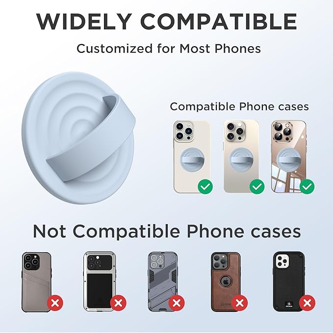 Upgraded Magnetic Phone Grip, Liquid Silicone Soft and Portable, Removable Finger Loop Ring Grip Holder for iPhone, Strong Magnetic Attraction, Compatible with MagSafe Phone Case, Baby Blue