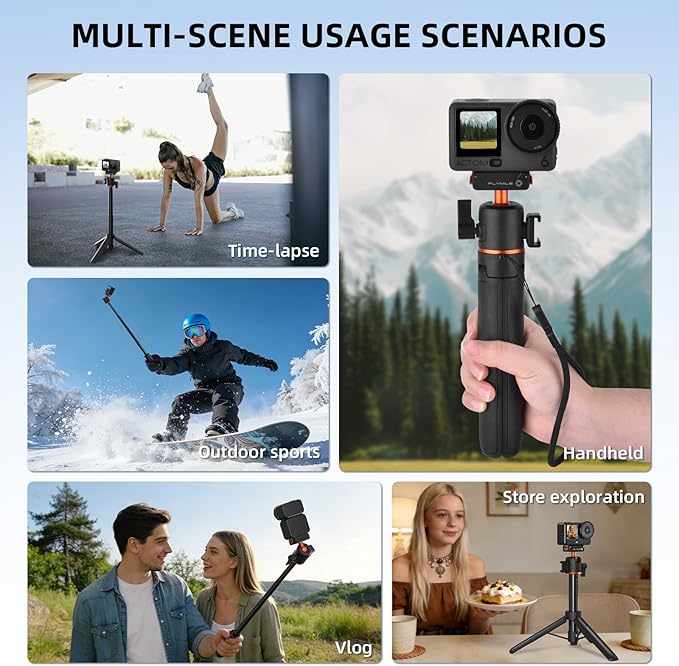 Flymile 21" Action 6 Camera Tripod, Magnetic Quick Release Adapter Selfie Stick Extended Pole Handle Grip with 360° Ball Head & Cold Shoe Mount, Mini Table Desk Tripod for DJI Osmo Nano Accessories