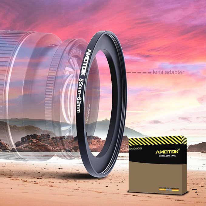55mm Lens to 62mm Camera Lens Adapter,55mm to 62mm Filter Step-up Ring Adapter Ring,Compatible All 62mm Filter Accessory