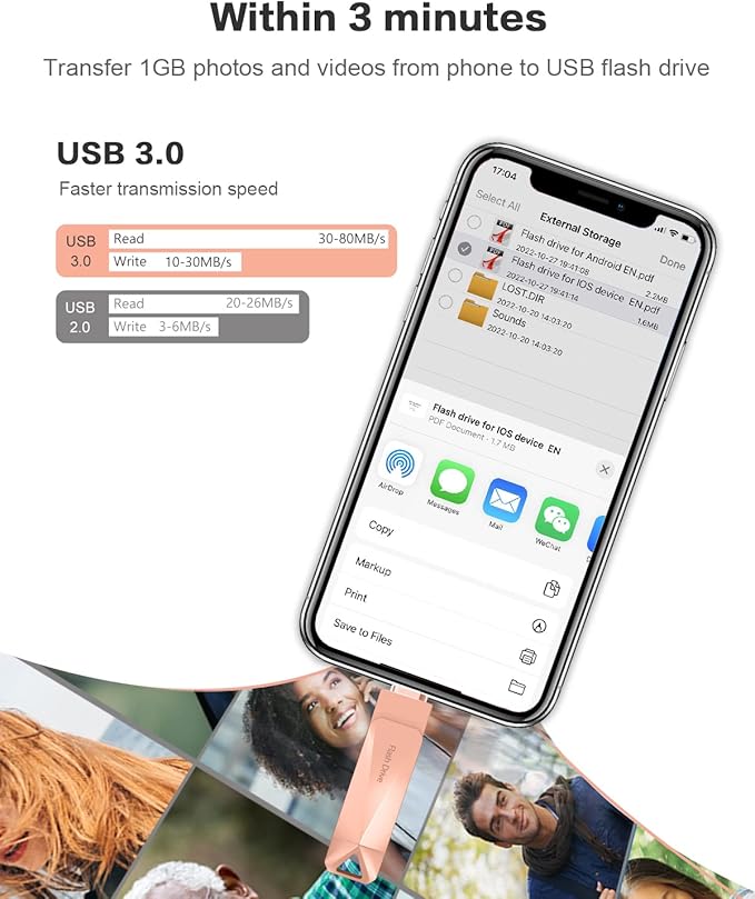512GB Photo Stick for Phone, Qainerly USB Flash Drive for Phone All Models, 4-in-1 Design Transfer Storage, iPad/PC/Android