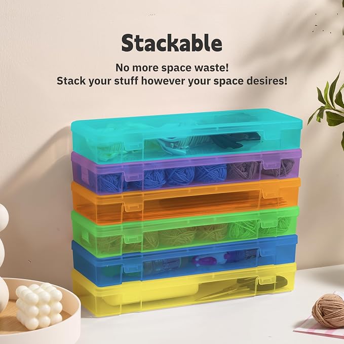 novelinks Small Plastic Storage Box Containers with Latching Lids - Craft Organizers and Storage Stackable Storage Organizer (6 Pack Large -Color)