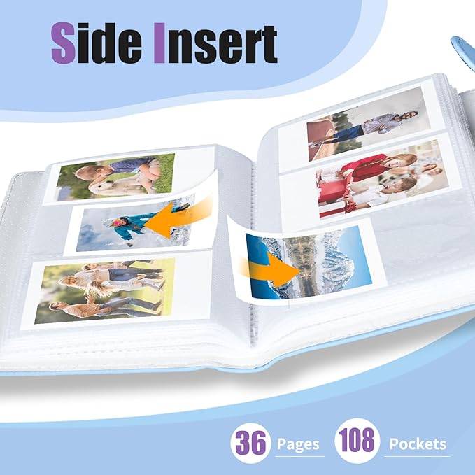 Riosin 108 Pockets Mini Album Compatible with Fujifilm Instax Mini film, Suitable for Instax Mini 12/11/7+/9/Evo/Link 2, 2x3"Photo Album for Canon ivy 2 Kpop Photocard(Pastel Blue)