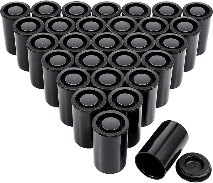 JOVITEC 30 Pieces Plastic Film Canister Holder, 35 mm Empty Camera Reel Containers, Storage Containers Case with Lids for Storing Small Accessories, Film, Keys, Coins, Art Beads(Black)