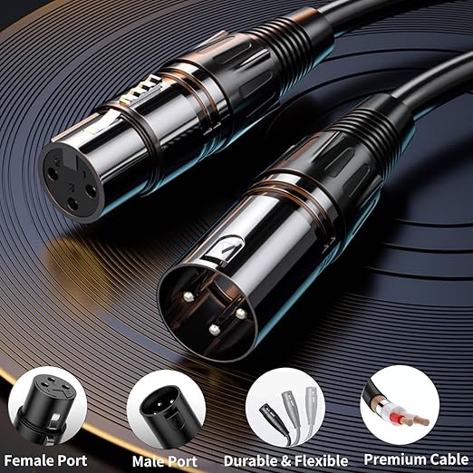 XLR Cables 6ft 2Pack, Microphone Cable XLR Male to Female 3-Pin | Ideal Mic Cord for Stage & Studio - Oxygen-Free Copper (OFC) for Clear Audio