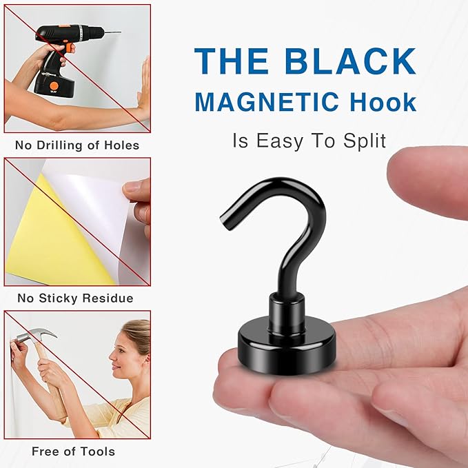 LOVIMAG Magnetic Hooks, 12 Pack 30lbs+ Magnet Hook 2026 Cruise Cabin Ship Essentials Heavy Duty Strong Magnets Refrigerator Fridge Hanging for Classroom Beach Vacation Kitchen Grills (Black)