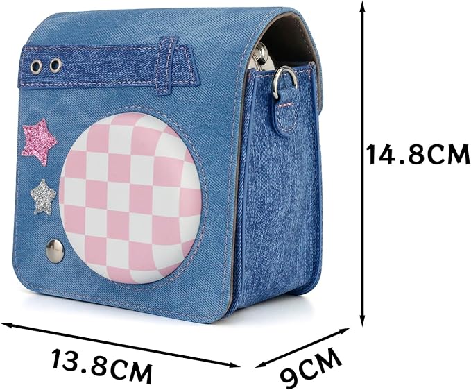 Frankmate Protective Case Compatible with Fujifilm Instax Mini SE/7+ Camera, Sweetheart Denim Camera Bag with Pocket and Adjustable Shoulder Strap