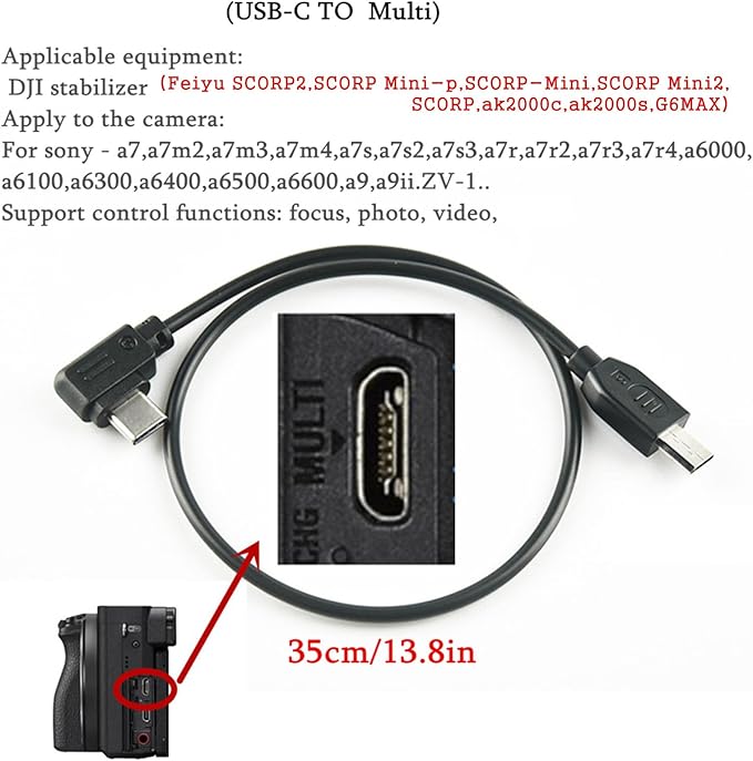 for sony camera Multi usb cable to Feiyu Stabilizer connects camera control data cable Shutter release cable for scorp/2/c/scorp min/scorp Mni-P a7m2/m3/m4 a7r5 r4 s2 s3 a6300 a6500(FY-Multi )