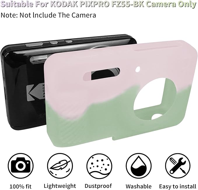 Easy Hood Camera Case for Kodak PIXPRO FZ55, Soft Silicone Cover Anti-Scratch Slim Fit FZ55 DSLR Camera Sleeve Body Skin Travel Protective Case, Pink Green