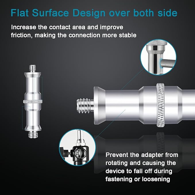 1/4 to 3/8 Inch Metal Threaded Screw Adapter (2 Pieces) - Male Convertor Spigot Stud for Studio Light Stand, Hotshoe/Coldshoe, Ball Head, Wireless Flash Receiver, Trigger