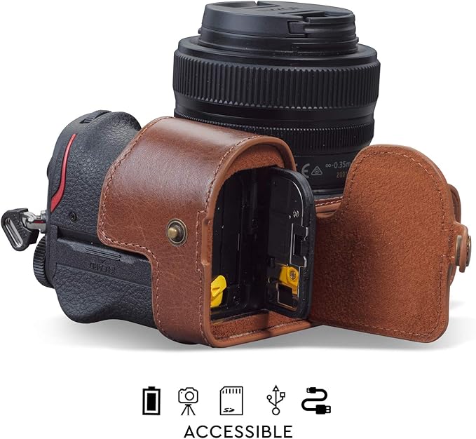 MegaGear MG1945 Ever Ready Genuine Leather Camera Half Case Compatible with Nikon Z5 - Brown