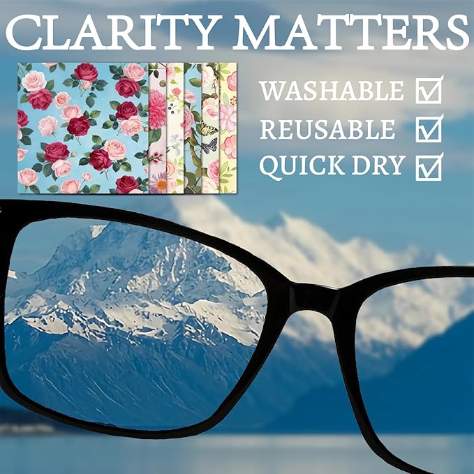 CREATCABIN 6 Pcs Flowers Glasses Cleaning Cloth Microfiber Cloth Soft Multicolor Cleaner Sunglasses Reusable Thicken Wipes for Eyeglasses Camera Cell Phone Lens Screens Glasses Gift 6x6 Inch