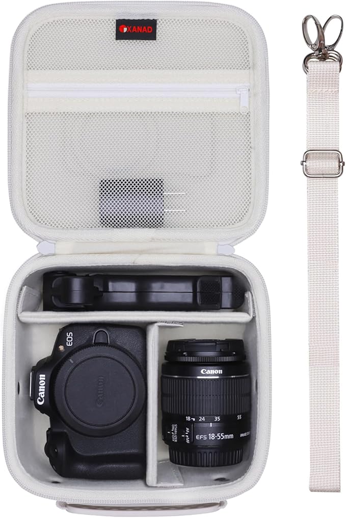 XANAD Hard Camera Case Bag Compatible with Canon EOS Rebel T7/ T100/ R50/ R50 V/RP/ R8/ R6 Mark II/ R7/ R10 DSLR Mirrorless Cameras, for Canon Sony Kodak Panasonic Nikon DSLR Mirrorless Camera, Cream
