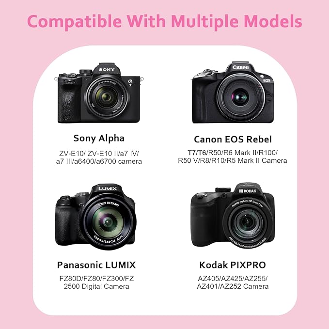 XANAD Hard Camera Case Bag Compatible with Canon EOS Rebel T7/ T100/ R50/ R50 V/RP/ R8/ R6 Mark II/ R7/ R10 DSLR Mirrorless Cameras, for Canon Sony Kodak Panasonic Nikon DSLR Mirrorless Camera, Pink