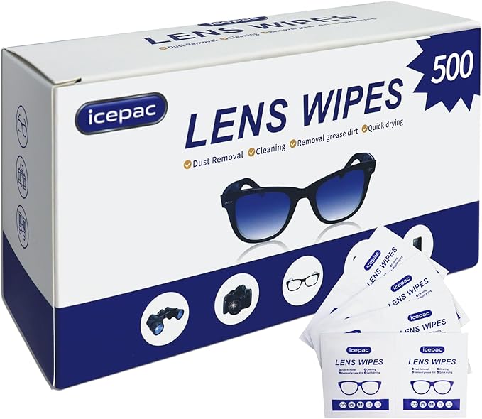 Lens Wipes for Eyeglasses, Eyeglass Lens Cleaning Wipes Pre-moistened Individually Wrapped Sracth-Free Streak-Free Eye Glasses Cleaner Wipes for Sunglass, Camera Lens, Goggles（500count)